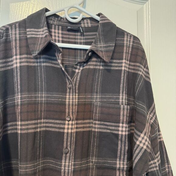 ASOS DESIGN Curve Oversized Flannel Shirt Brown Plaid NEW Size 14 Cotton Shacket - Picture 4 of 11